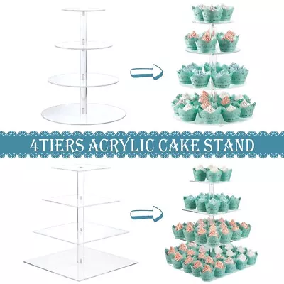 4 Tier Cupcake Stand Clear Afternoon Tea Wedding Plate Party Christmas Display • £13.99