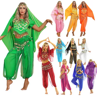 Women Belly Dancer Costume Lanterns Sleeves Top With Harem Pants Dancing Clothes • £14.62