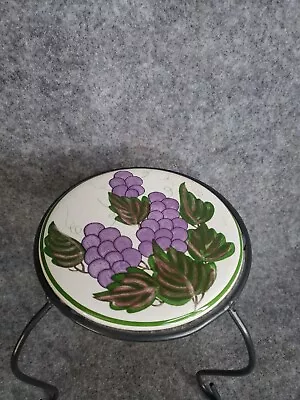 Vintage Table Stand Metal Frame Ceramic Middle Round Grapes Home Decor • $20.41