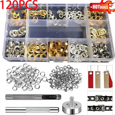 120x Grommets Durable Clothing Metal Eyelets Button Set Installation Tools Kit • £6.29