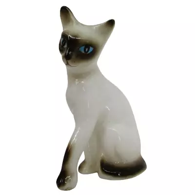 2.5 Inch Miniature Vintage MCM Ceramic Siamese Cat Figurine Blue Eye Shadow Box • $13.98