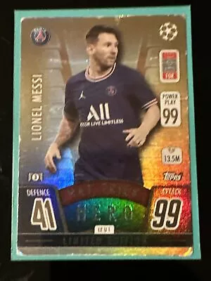 😁 Match Attax 2021/22 Update Lionel Messi Limited Edition Hat Trick Hero #LEU1 • £1.80