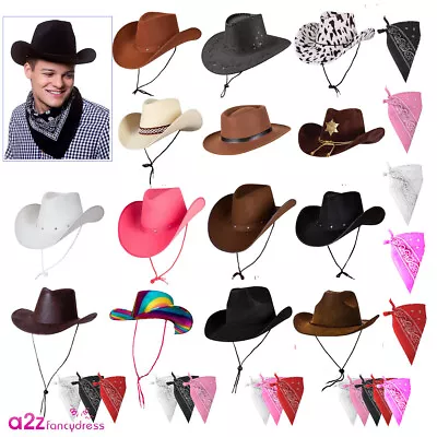 Cowboy Hat And Bandana Adult Wild Western Mens Stag Party Fancy Dress Accessory • £12.95