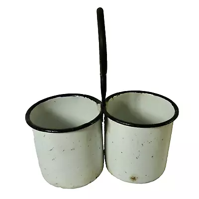 Farmhouse Enamelware Silverware Utensil Caddy Holder 1972 Metal White VTG • $28.88