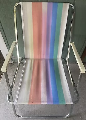 RARE VINTAGE Lerolin Rainbow 50's-60's Folding Patio/deck Chair MADE IN ITALY! • $55