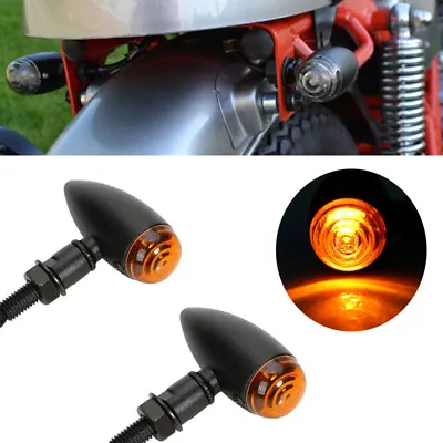 Motorcycle Black Indicators Turn Signals Micro Bullet Amber Lens Custom Torpedo • $15.25