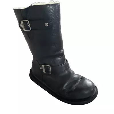 UGG Kensington Leather Moto Boots Shearling Lined SN 5678 • £96.51