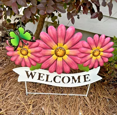 Metal Welcome Flower Shape Garden Stake Yard Art Decor Daisies • $18