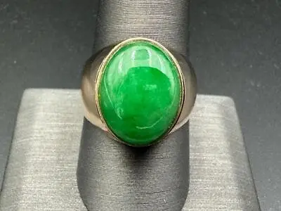 GIA Certified 14kt Pink Gold Translucent Green Jadeite Jade Ring For Men. • £2364.58