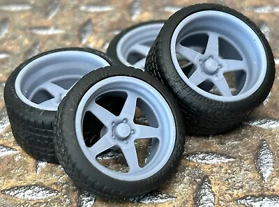 1/24 Scale:  21/20 Inch “Weld Ventura” Wheels With Wide Rear Street Tires; Resin • $16.99