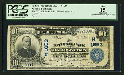 1902  $10 - Plain Back Fr. 624 The NB Of Bellows Falls - VT- Charter #1653 • $325