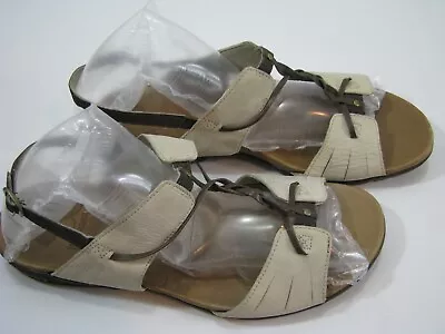 Merrell Micca Silver Lining Sandals Strappy Cream Leather Flats Ankle Strap 10 • $29.99