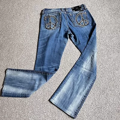Miss Me Signature Boot Cut Jeans Womens Size 31 Peace Sign Bold • $27
