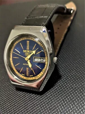 Vintage 6309 Seiko 5 Automatic Blue & Gold Face Mens Watch • $160