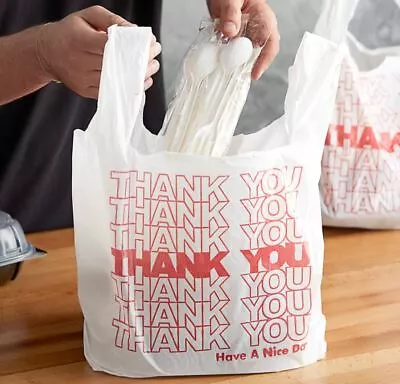 THANK YOU To Go Bags 22  X 12  X 6 1/2  White Plastic Shopping Bags 1/6 Bags  • $7.50