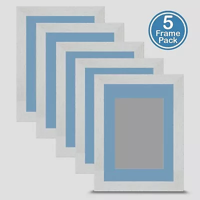 Photo Frame White 7x5 Inch Multi Pack X5 Incl Baby Blue Mount 5x3.5 Print Art • £41