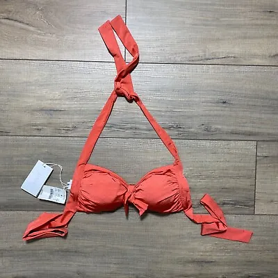 J. CREW Womens Jersey Lomellina Front Tie Bow Bikini Halter Top Size Small Coral • $20