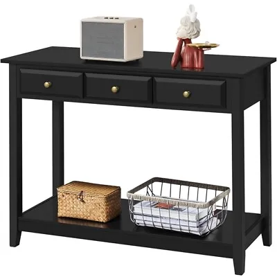 Console Table Sofa Table W/Storage Shelf & 3 Drawers For Entryway/Hallway Black • $109.99