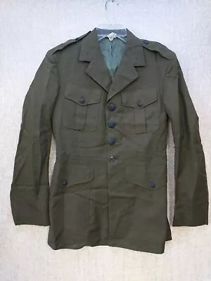 Vtg US Military Marines 38R Dress Uniform Coat Jacket Blazer Green Wool Blend • $30.39