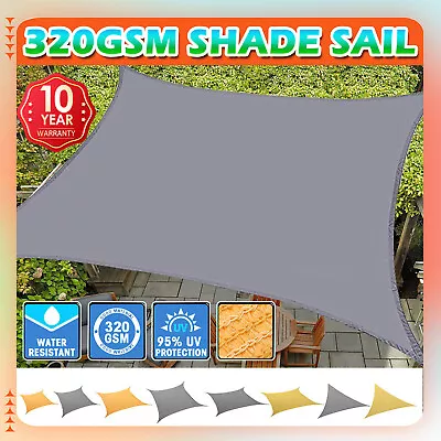 320GSM Sun Shade Sail Cloth Canopy Outdoor Awning Rectangle Square Grey 5 Size • $42.79