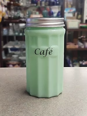  Jadeite Green Glass Café Canister With Metal Lid • $26.99