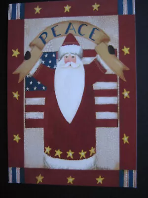 UNUSED Vintage Greeting Card By Fiddlestix CHRISTMAS Santa W American Flag Peace • $3.50