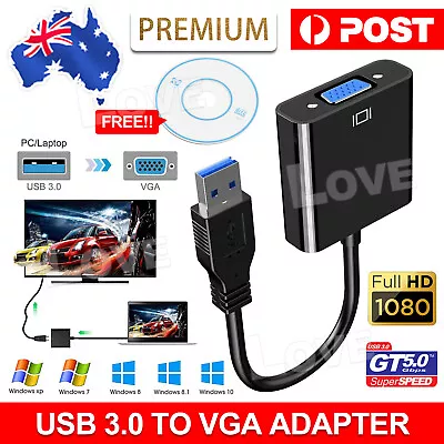 USB 3.0 To VGA Cable Video Display Card Graphic External Adapter For Win 7 8 • $10.95