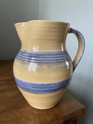 £20 • Buy VINTAGE GRAYSHOTT POTTERY Blue And Ivory Striped 1 1/2 Pint Ceramic Jug