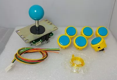 $38.50 • Buy Japan Sanwa Mix Buttons Yellow Blue X 6 W/ Blue Joystick GT-Y Wire Arcade Parts