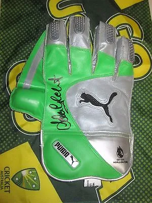 $399 • Buy Adam Gilchrist (Australia) Signed Puma Wicketkeeping Glove (Green/Silver) + COA