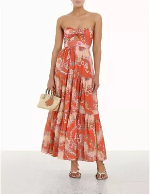 Zimmermann Lola Tie Front Midi Dress Raspberry Floral - Size 0P / XS • $420