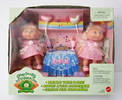 Cabbage Patch Kids Birthday Twins Playset Girls  Pink Dresses 4 1/4   1997  NRFB • $22.08
