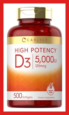 Vitamin D3 5000IU 500 Softgels | Value Size | Non-GMO Gluten Free | By Carlyle • $13.33