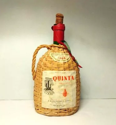 1966 Lisbon Wine Quinta Green Glass Wine Bottle And Wicker Cover With Handle • $46