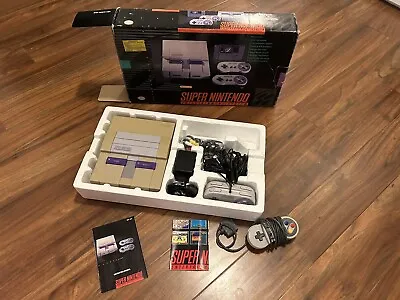 Super Nintendo SNES System Console Control Set In Box Near Complete Tested • $100