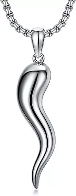 Italian Horn Good Luck Necklace For Men Women Sterling Silver Protection Pendant • £125.04