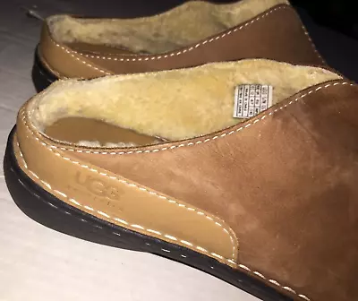 UGG Shoes Men’s Size 13 Mule Clogs Brown Leather Slip On Comfort Shearling Lined • $23