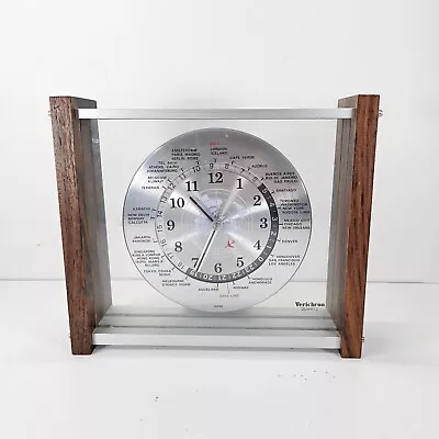 Vtg Verichron Quartz GMT World Mantel Desk Clock Red Airplane Second Hand • $78.94