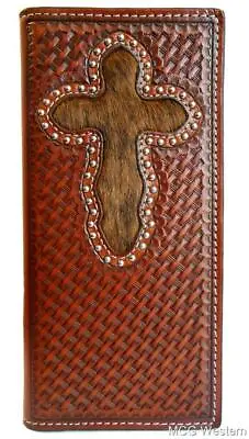 Nocona Western Mens Wallet Rodeo Leather Cross Hair Weave Tan N5420008 • $34.30