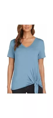 Matty M Women's Side Tie V-Neck T-Shirt Blue Size Medium |B14 • $17.99