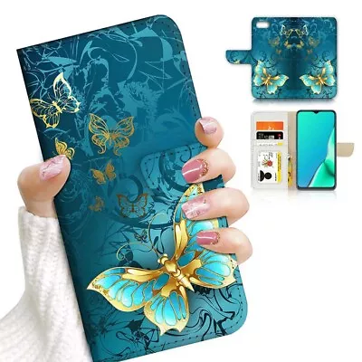 ( For Oppo AX7 ) Wallet Flip Case Cover PB24049 Blue Butterfly • $12.99