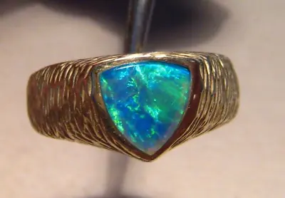   Men' S Black Opal Ring --  Solid 14 K Gold --  Brilliant Gem Opal • $1850