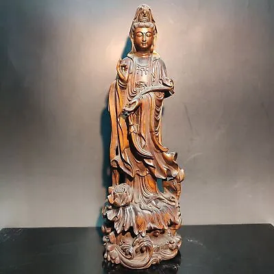 Wooden Chinese Kwan-Yin Statues Figurines Quan Yin Statues Buddha Wood Carving • $91.56
