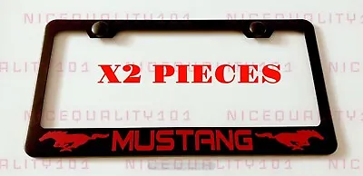 2X Mustang Stainless Steel Black Finished License Plate Frame Holder • $22.99