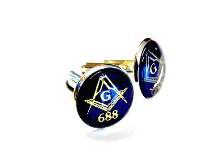 Masonic Freemason Cufflinks Gift Personalised With Own Lodge Number In Blue • £13.99