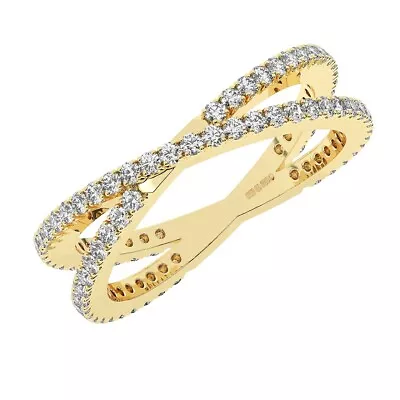 18K Yellow Gold 5.5 MM  100% Natural Round Cut Diamonds Half Eternity Ring • £690.56