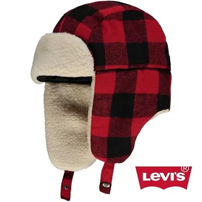 Levis Plaid Sherpa Lined Warm Winter Trapper Cap Hat Mens Wool Blend L/xl New$35 • $24.02