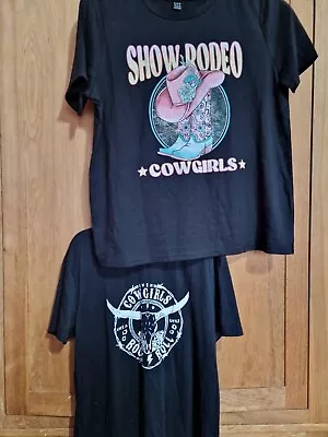 2x Cowgirl Country T Shirts Size 12 Shein Black Western  • £5