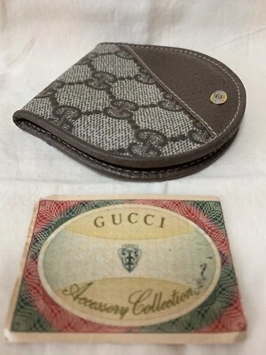 $94 • Buy Authentic Vintage GUCCI GG PVC Leather Coin Purse Wallet Brown From Japan