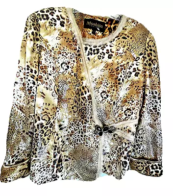 Moshita Couture Leopard Sequined Shiny Evening Jacket Size 16 Asymmetrical Beige • $96